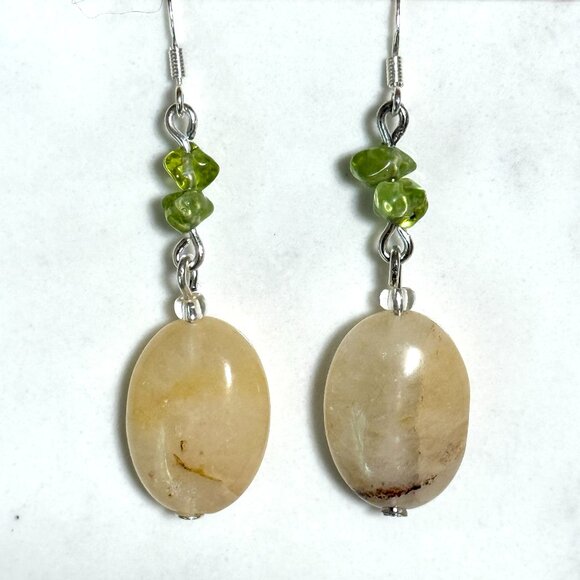 2/$20, Genuine Golden Healer Quartz & Green Peridot Gemstone Silver Earrings - Picture 1 of 11